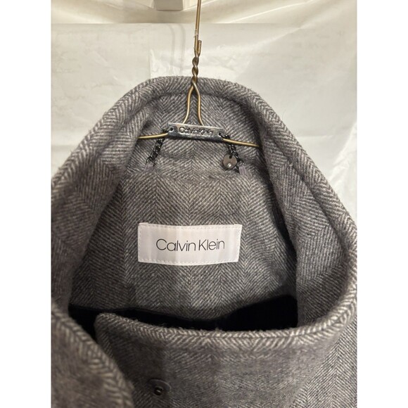 Calvin Klein Wool Blend Gray Tweed Stand Collar Walker Coat Women’s Sz 18 Zips - Picture 11 of 15